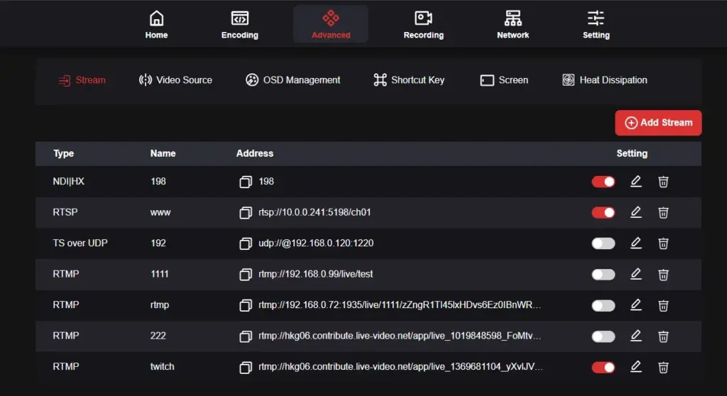 Start streaming button